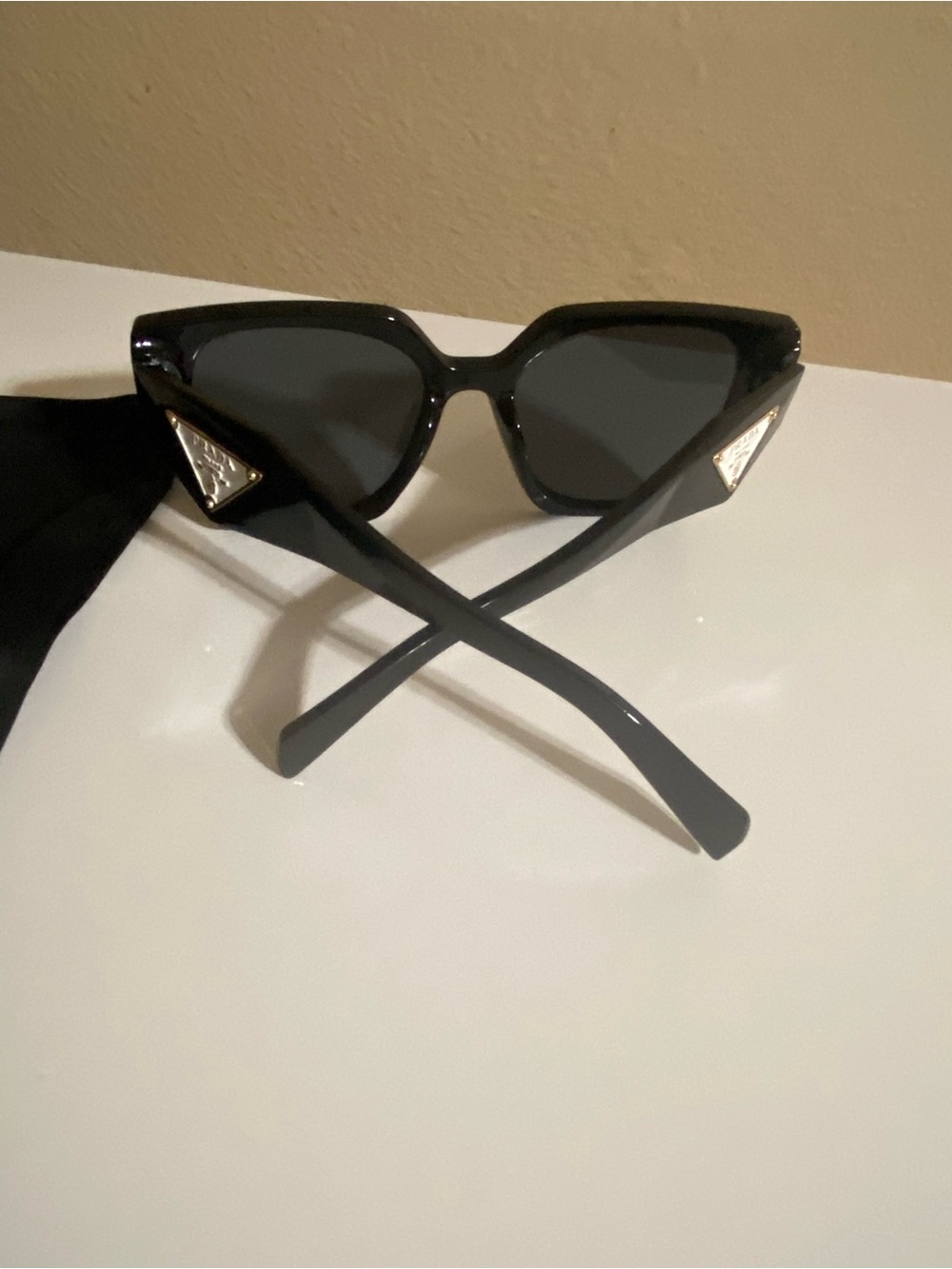 Prada Black Sunglasses with Gold Triangle Logo Plaque - Picture 2 of 4